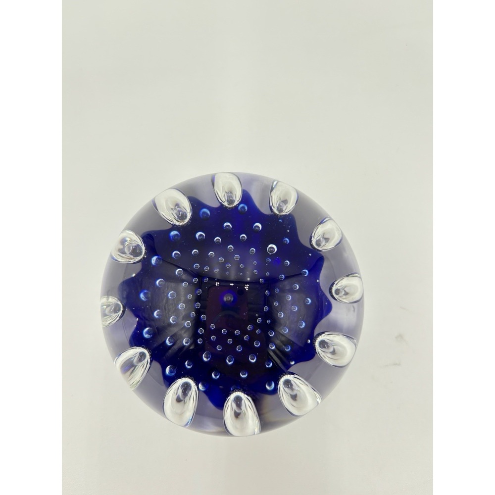 Zwag Anton Handmade Art Glass Paperweight Blue Controlled Bubble Czech 3" - Picture 4 of 9